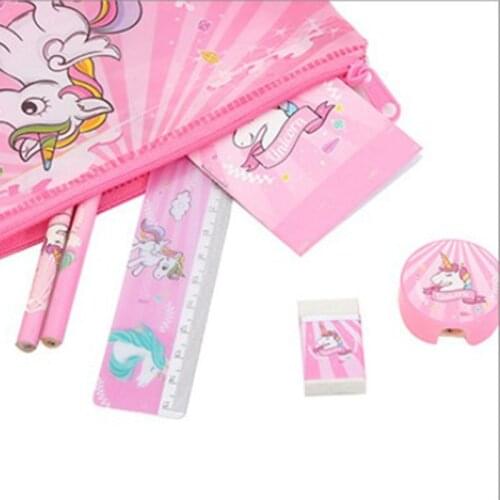 1 Set Cute Cartoon Unicorn Pencil Case For Girls Cute Stationery Set Pen Bag With Ruler Eraser Kids Gift Office School Supplies