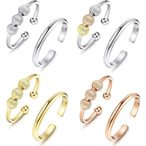 2 Pcs Women Spinner Fidget Bead Rings for Anxiety Worry Adjust Open Peace Rings A5KE
