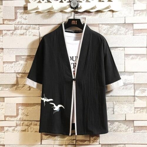 #4234 Black Blue White Khaki Cotton Linen Jacket Men Single Button Casual Vintage Coat Short Sleeved Chinese Style Embroidery