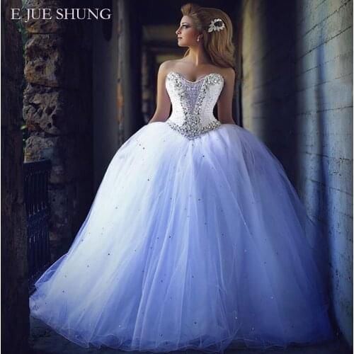 E JUE SHUNG Crystals Ball Gown Luxury Wedding Dresses Sleeveless Lace Up Back Wedding Gowns robe de mariee