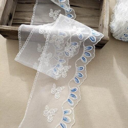 10Meters Off White Mesh Lace Fabric DIY Ladies Childrens Doll Clothing Skirt Floral Blue Trim Accessories
