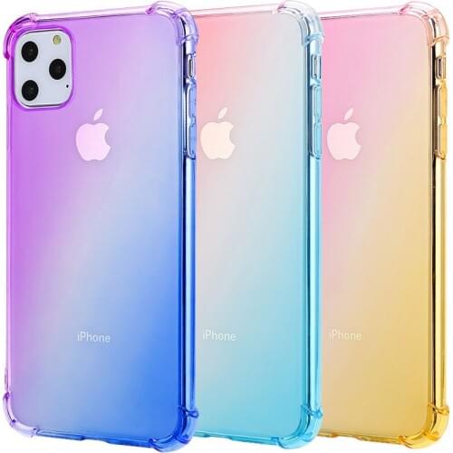For iPhone 11 XS 8 Case Clear Cute Gradient Slim Anti Scratch TPU Phone Case Cover Reinforced Corners Shockproof Protective Case