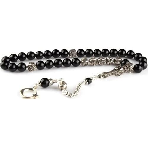 925 Sterling Silver Handmade Rosary with Onyx Stone Name Writtible Natural Stone Beads Prayer Islamic Muslim Tasbih