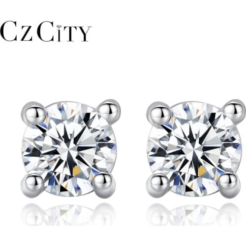 CZCITY 925 Sterling Silver Zircon Earrings for Women Classic Romance Daily Wear Office Lady Delicate Stud Earring Female Jewelry