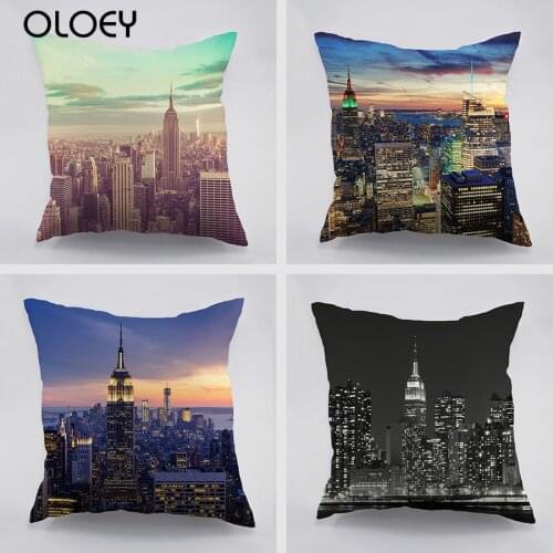 New York City View Dawn Pattern Polyester Decorative Cushion Cover For Home Car Couch Empire State Building Dark Night Pillwcase