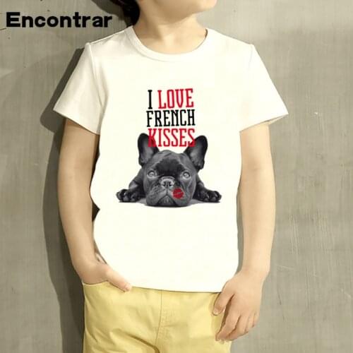 Children French Bulldog Kisses Funny Cartoon Design T Shirt Kids Animal Clothing For Boys Baby Girls White T-Shirts,HKP2123