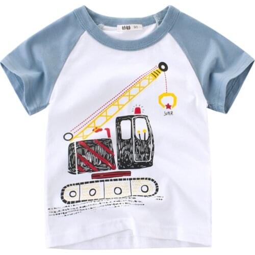 Boys T-Shirt Car Print Machine Tops Short Sleeves Children Summer Cotton Kids Tee Toddle Shirt Clothing 2-8 Years