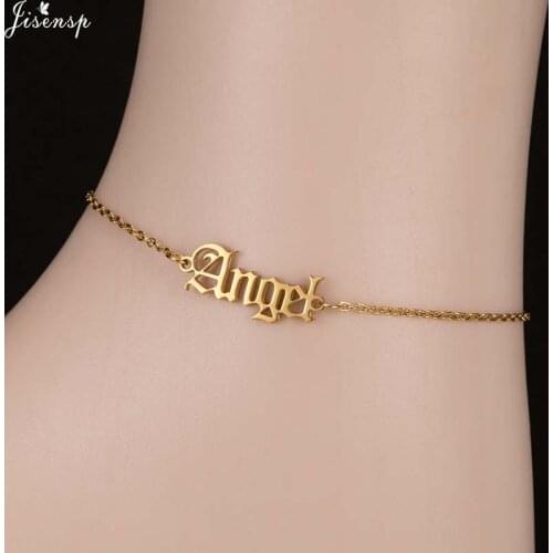 Jisensp Old English Letter Angel Anklets Stainless Steel Chain Babygirl Ankle Bracelet for Women Foot Jewelry Bridesmaid Gift