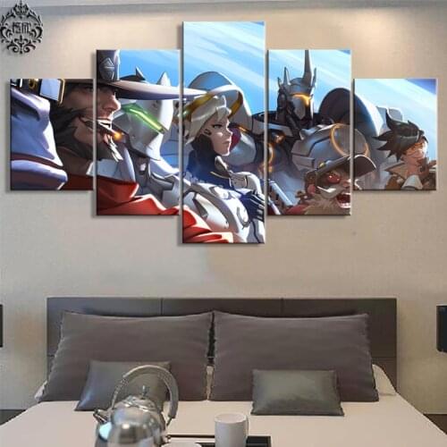 Canvas Painting Pictures 5 Panel Overwatch Wall Art Canvas Printed Poster Modern Home Decor Game Pictures Cuadros Decoration