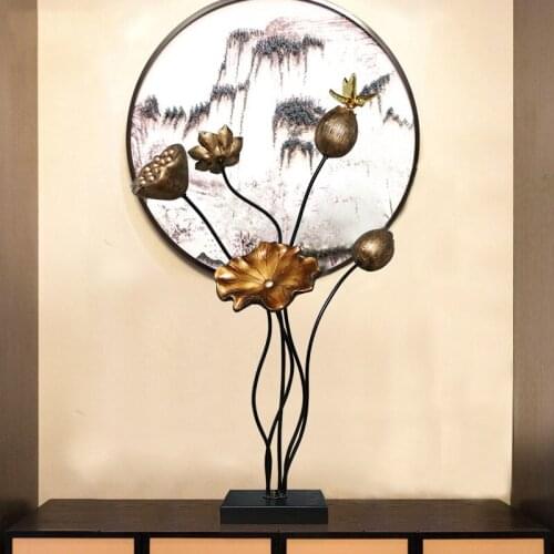 Chinese Metal Lotus Flowers Sculpture Figurines Decoration Home Furnishing Livingroom Crafts Hotel Office Desktop Ornaments Art