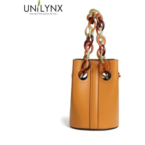 2019 New European American style leather bag for women in pure color bucket resin chain Designer Handbags Shoulder Bag