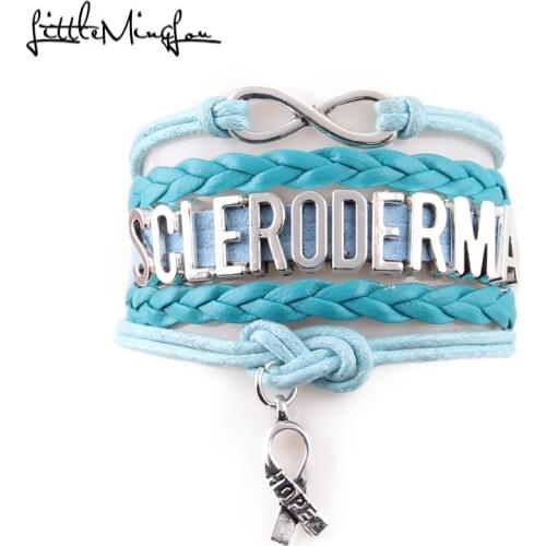 Little MingLou Infinity hope Scleroderma Bracelet Ribbon Charm Awareness leather wrap men bracelets & bangles for Women Jewelry