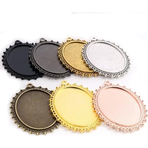 New Fashion 5pcs 30x40mm Inner 7 Colors Plated Classic Flower Style Cabochon Base Setting Charms Pendant