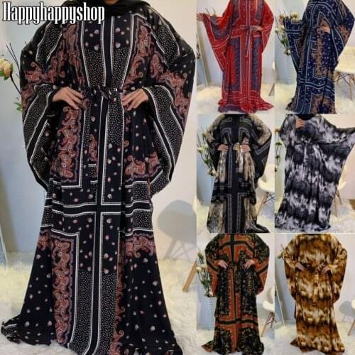 Latest High Quality Butterfly Style Dress Ethnic Printed Abaya Islamic Clothing Muslim Moroccan Caftan Gown African Dresses