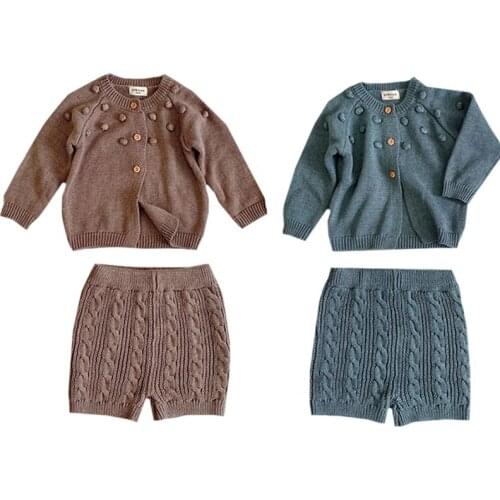 Autumn Winter Infant Baby Boys Girls Clothing Set Long Sleeved Knitted Cardigan Sweater+Shorts Korean Style Baby Clothes Suit