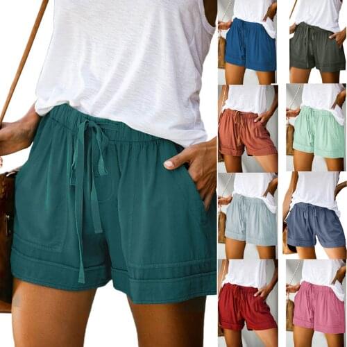 Pantalones cortos de mujer Women Plus Size Summer High Waist Wide-leg Shorts Solid Color Drawstring Elastic Pocket Short Pants