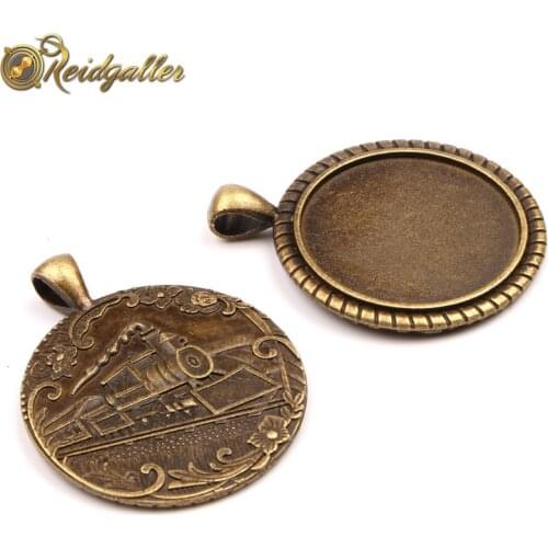 10pcs Blank Old Train Pattern Cabochon Base Settings 30mm Round Bronze Vintage Pendant bezel Trays diy jewelry findings