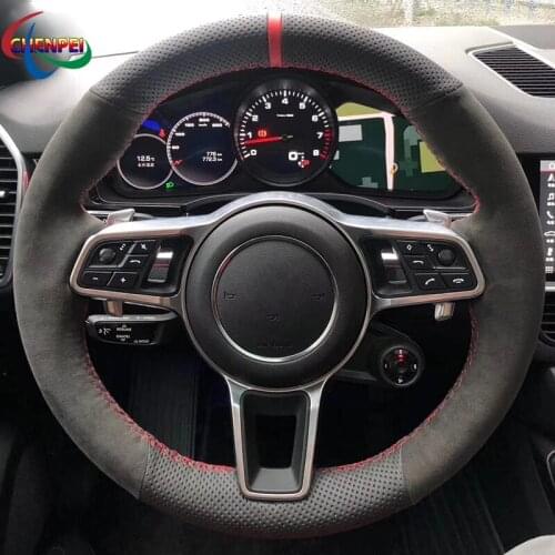 DIY Anti-Slip Black Leather Suede Car Steering Wheel Cover For Porsche Macan Cayenne 2015 2016 Car Interior Accessories