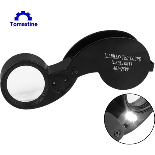 Folding Jewllery Loupe Portable Magnifying Glass Pocket Size Jewllery Magnifier Glasses 40X Magnification Metal with LED Light