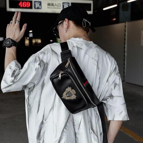 Fashion Designer Chest Bag Men Waist Fanny Pack Embroidered Leather Crossbody Shoulder Bag Black Purse Mens Belt Bum Bag 2021
