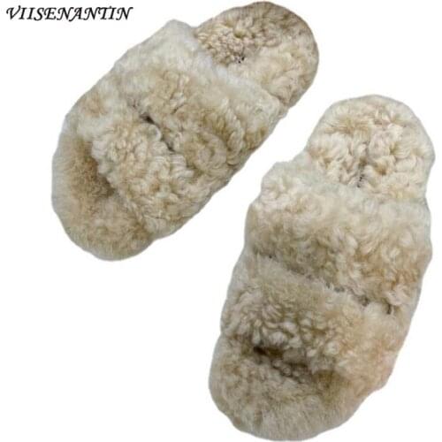 Lamb Wool Thick-soled Furry Slippers 2021 New Spring and Autumn Trend Casual All-match Comfortable Muller Shoes Half Slippers