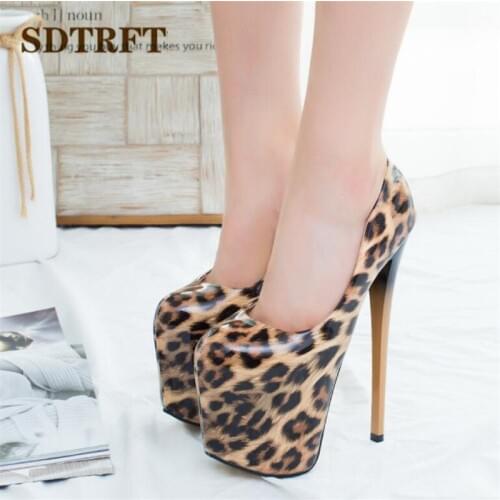 SDTRFT Fashion Stripper Pumps Platform shoes woman 22cm Thin high heels Crossdresser sapato feminino Leopard Print SM Stiletto