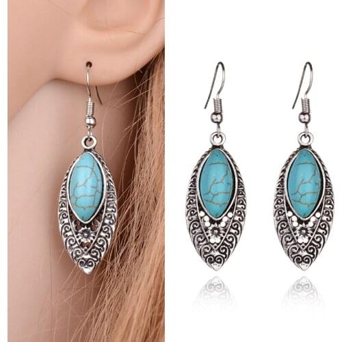 Vintage Boho Bohemian Ethnic Turquoises Tassel Stones Drop Earrings For Women Girls Anniversary Wedding Party Nepal Jewelry