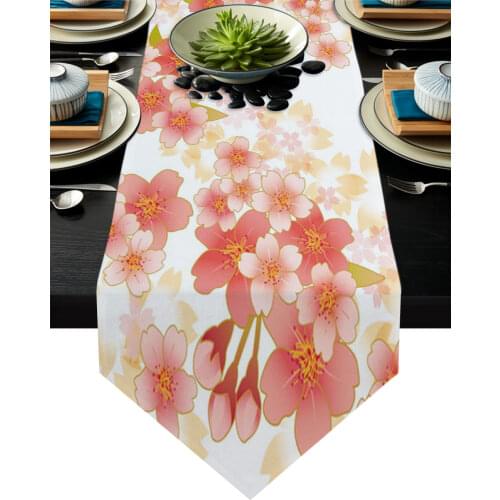 Japanese Flower Sakura Illustration Table Runner Country Wedding Decor Tablecloth Placemat Dinning Table Art Table Runners
