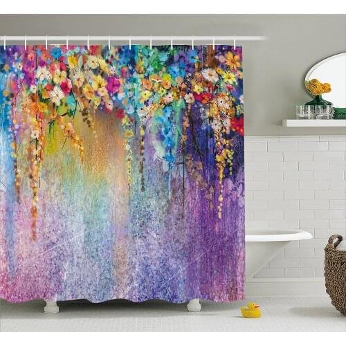 Watercolor Flower Home Decor Shower Curtain, Abstract Herbs Weeds Blossoms Ivy Back with Florets Shrubs Design