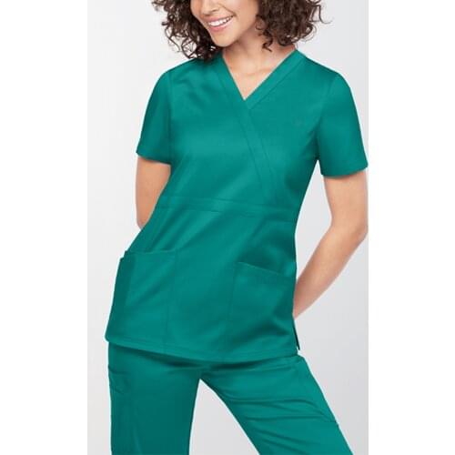 Medical Work Wear & Uniforms For Ladies V-neck Solid Color Short-sleeved Carer Suit And Set With Pocket медицинская одежда 2021