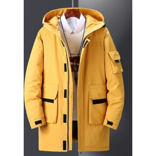 2020 Low Price Mens Down Jacket Thick Warm Medium Long Length Hooded Work Overcoat Clothes Coat White Duck Down Loose Outwear