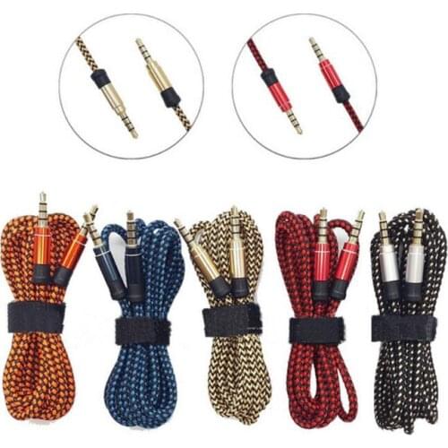 100pcs lot top quality 1.5m/3m Braided Fabric 3.5mm Jack Aux Cable Male to Male Stereo Audio AUX Auxiliary Cable for Car/PM4 PM3