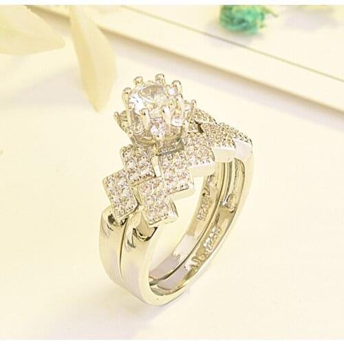 2020 2 pic/set Luxury Silver Plated Wave Ring Set For Women Female Jewelry White Zircon Statement Wedding Engagement Party Gifts