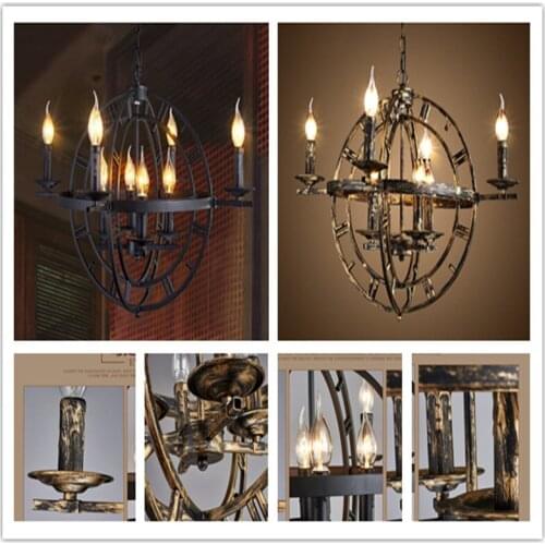 American retro chandelier creative personality round LED fashion industrial wind chandelier villa cafe restaurant LU728295