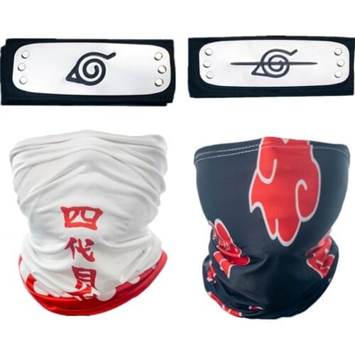 Anime 4th Hokage Ninja Kakashi Namikaze Minato Akatsuki Red Cloud Face Mask Cosplay Costume Props Headband Head Wear Hot Sales