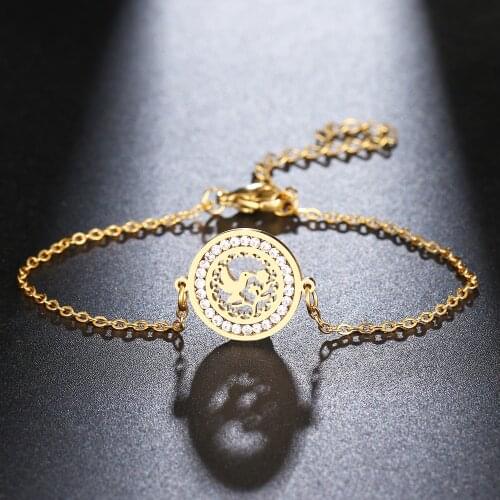 CACANA 316L Stainless Steel Bracelet For Women Woodpecker Flower Chic Crystal Bracelets Gold Color Engagement Jewelry Gifts