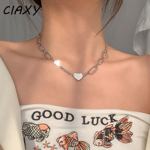 CIAXY 925 Sterling Silver Kpop Heart Chain Choker Necklace for Women Retro Necklaces Aesthetic Jewellery Party Gift Collar