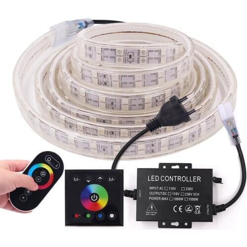 220V 240V Double Row LED Strip with Full Touch Remote 5050 120LEDs/M Led Ribbon Outdoor Waterproof Led Tape Lights EU/UK SET