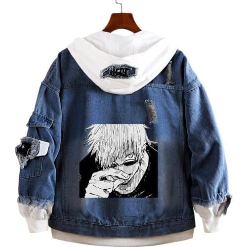 Anime Jujutsu Kaisen blue denim Jacket Yuji Itadori Cosplay Costume men women Coat thick Hoodies streetwear Jackets