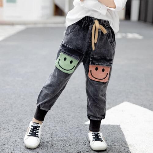 Girl Jeans Kids Spring Children Cartoon Pants Casual Loose Denim Trousers for Teenage Elastic Waist Smile Girls Jeans 2-8Yrs