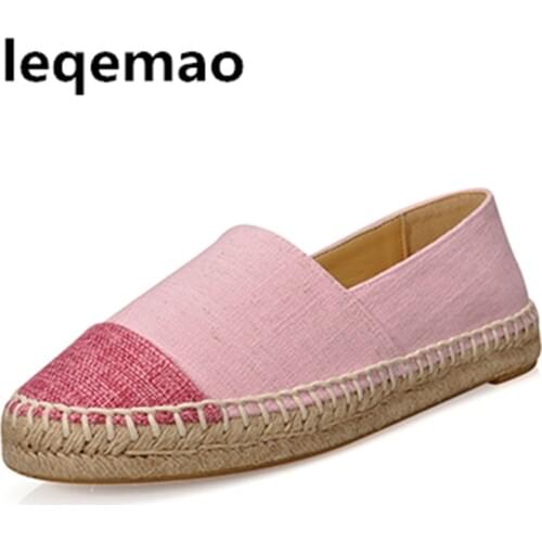 Hot Sale Fashion High Quality Breathable Pink Beige Gray Colors Women Flats Canvas Espadrilles Casual Loafers Shoes Size 34-42