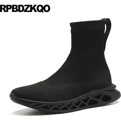 Flat autumn thick soled men slip on casual shoes designer sock boots black 2018 korean high sole ankle trainer top sneakers male