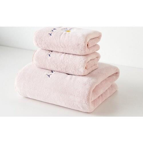 High Density Coral Velvet Towel Set Flower Letter Embroidered Face Bath Towel Soft Breathable Super Absorbent Bathroom Towel