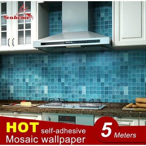 5M PVC Wall Sticker Bathroom Waterproof Self adhesive Wallpaper Kitchen Wall Paper Mosaic Tile Stickers Wall Decal Home Decor