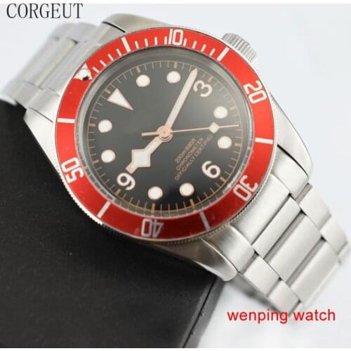 Corgeut 41mm Red Alloy un-directional Bezel Automatic Self-wind Wrist Watches Luminous Stainless Steel case folding clasp E2533