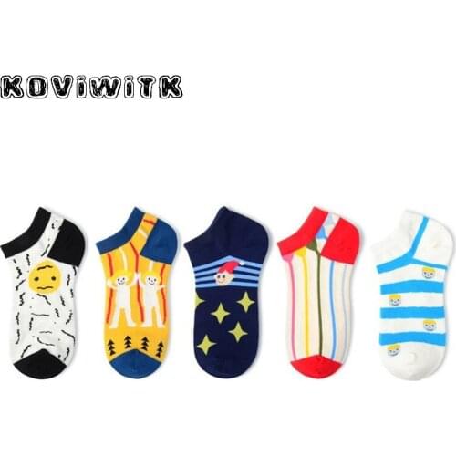 Ankle Cartoon face socks for Women boat invisible Funny cotton black Short Sock lady Harajuku Fashion Kawaii Casual no show sox