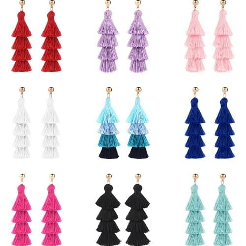 New Popular Bohemian Style Ethnic Tassel Earrings Handmade Long Earrings Colorful Fringe Drop Earrings For Women Fashion Jewelry