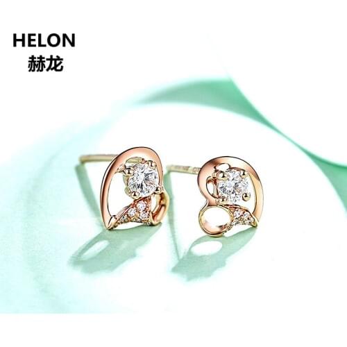 Solid 14k Rose Gold Heart Earrings 0.17ct SI/ Natural Diamonds Stud Earrings Women Trendy White Yellow Gold Optional