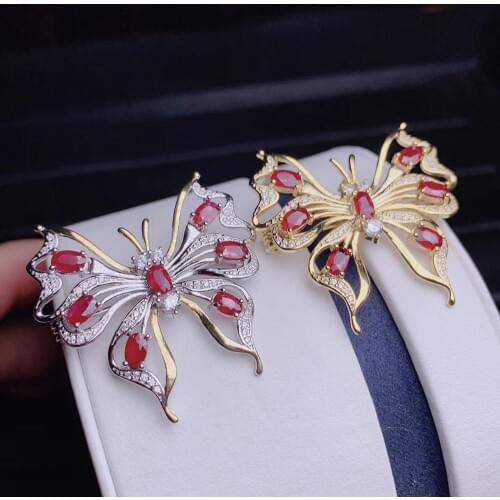 Look at me:exquisite butterfly red ruby pendant necklace women fine jewelry natural gem 925 silver party gift good color