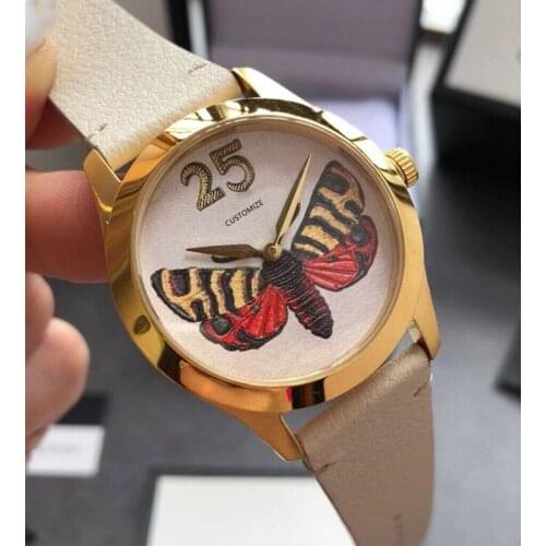 5 colors Luxury Brand Genuine Leather Watch bee insect butterfly watch lady Quartz Wrist watch Women round circle cameo watch